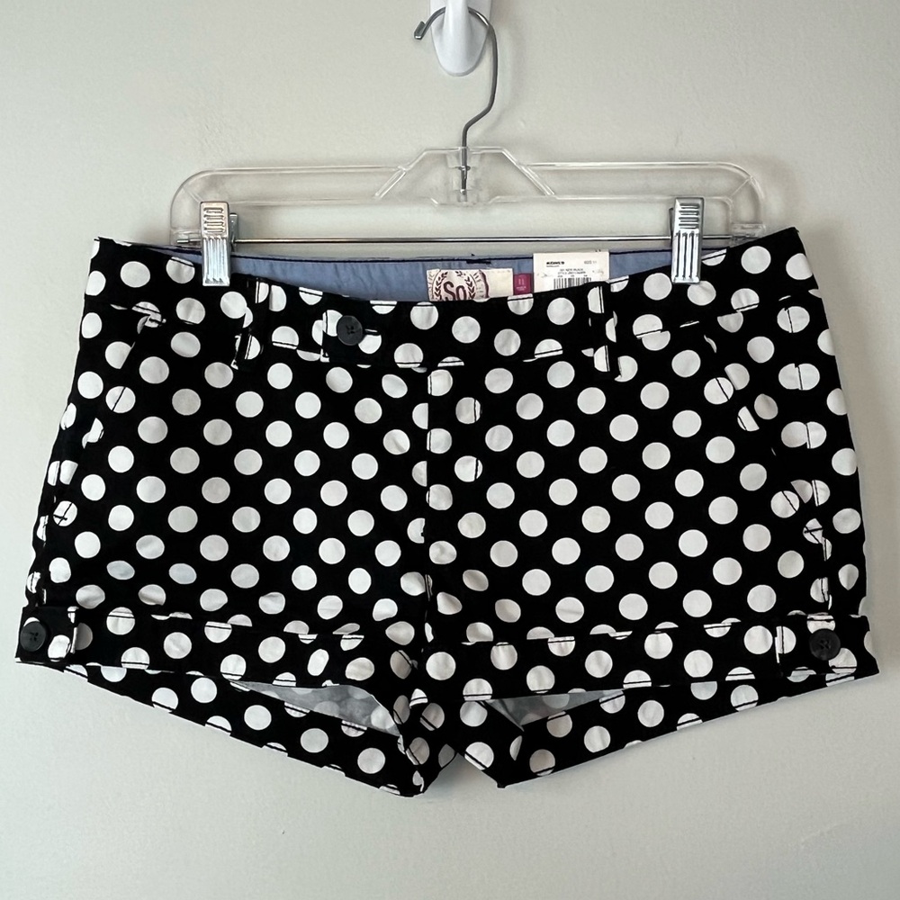 NWT SO Y2K Chino Short Black White Polka Dot Button Tab Jnr Size 11